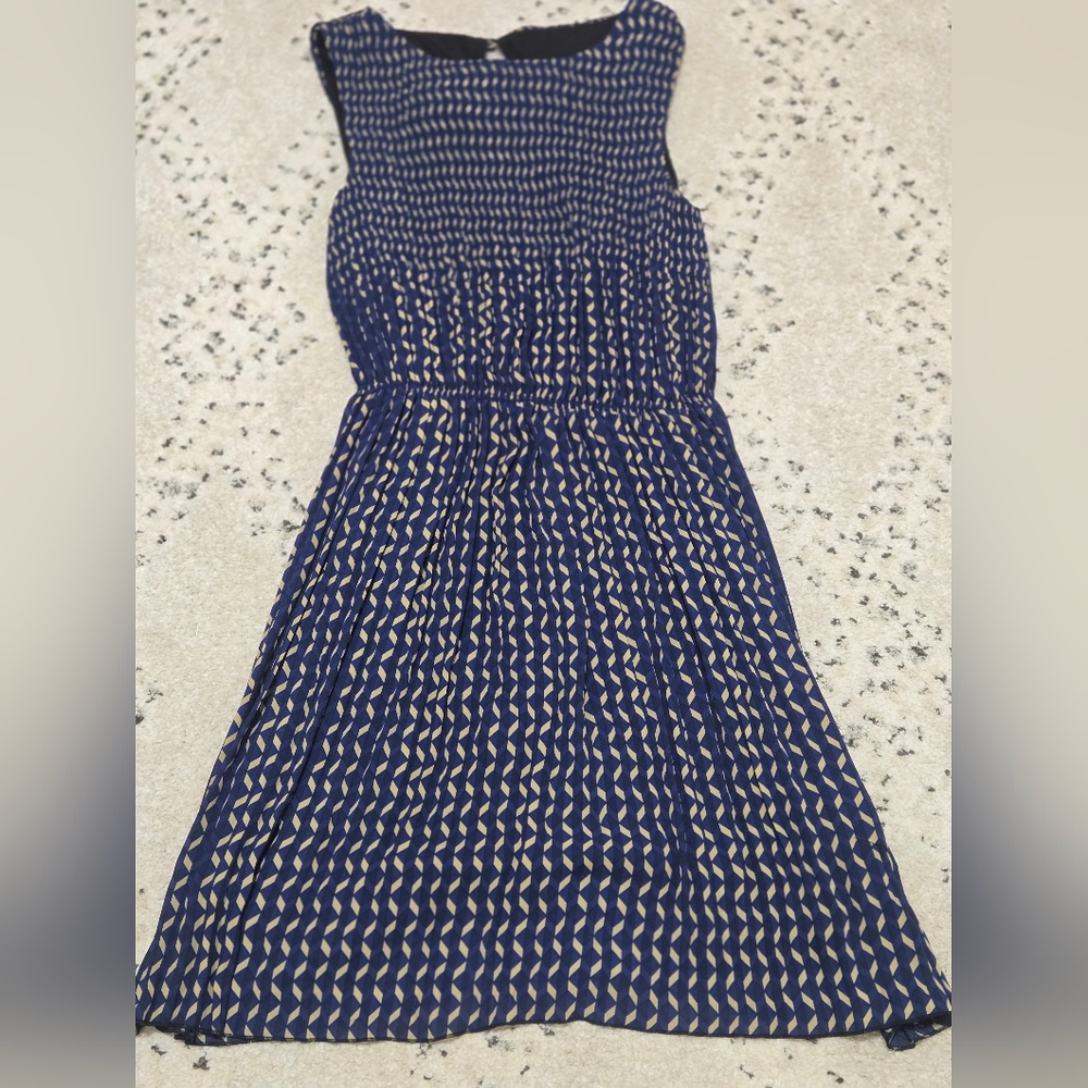 Sleeveless Navy Patterned Fit-and-Flare Dress